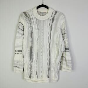 Vintage Coogi Australia 3D Knit Off White and Gray Crew Neck Sweater Size Small